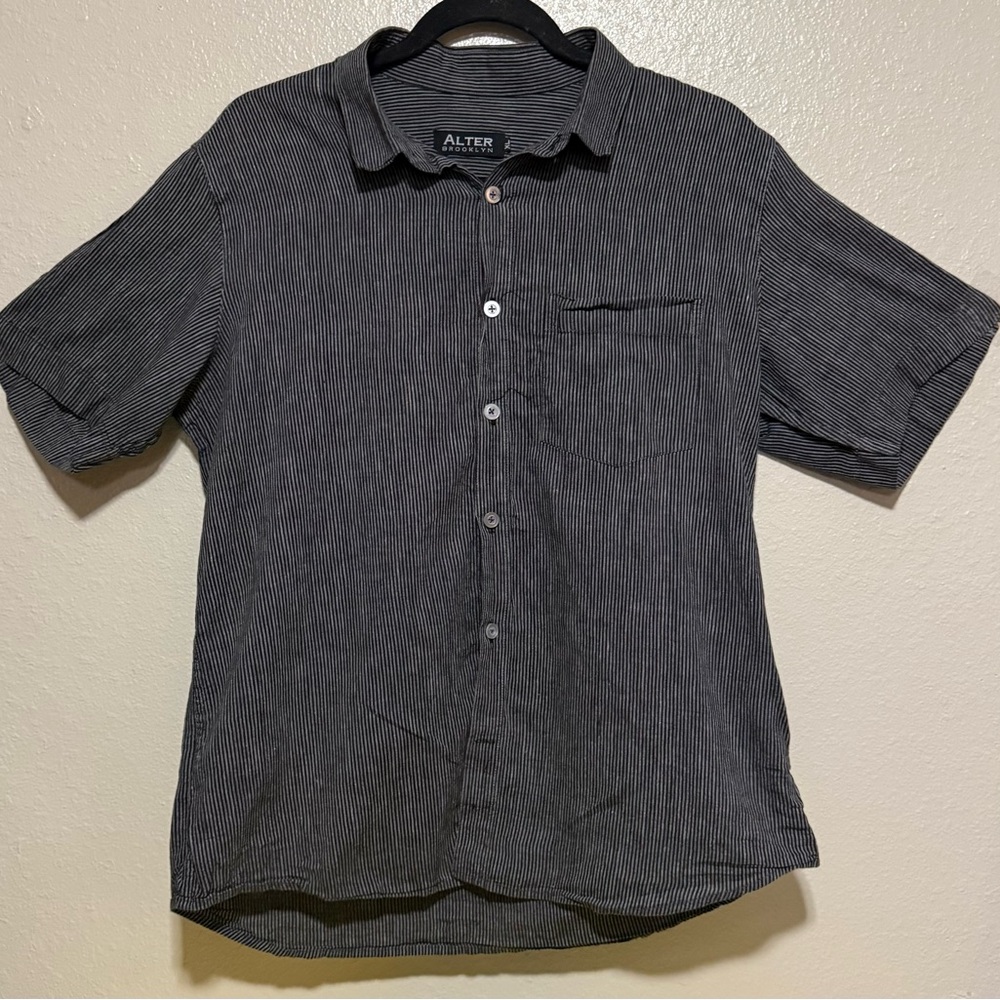 Alter Brooklyn Striped Button Down Shirt | Short Sleeve Black White | Size XL - Picture 2 of 4